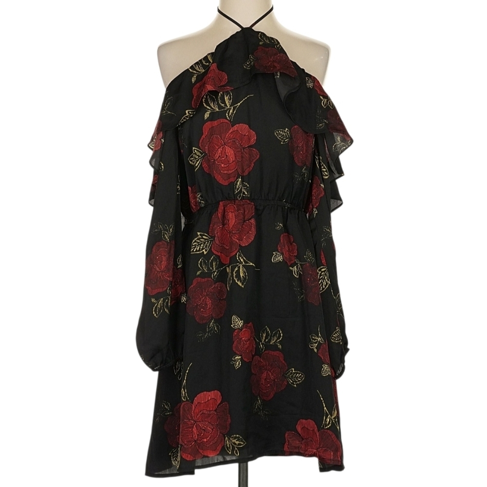 Cupcakes & Cashmere Black And Red Floral Mini Dress, Small — image 4 of 8